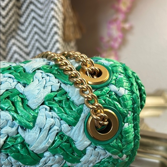 Kate Spade Green and Blue Mini straw Bag with Chevron Pattern - Picture 8 of 13